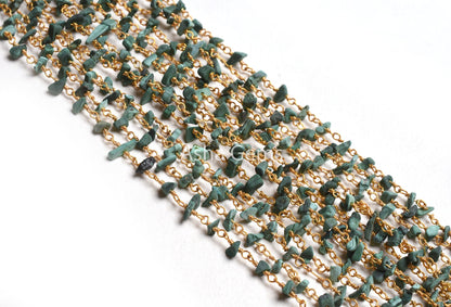 Natural Green Malachite Uncut Chip Beads Rosary Chain Silver, Gold Plated Wire Wrap Beaded Gemstone handmade chain Rosary Jewelry Craft SALE