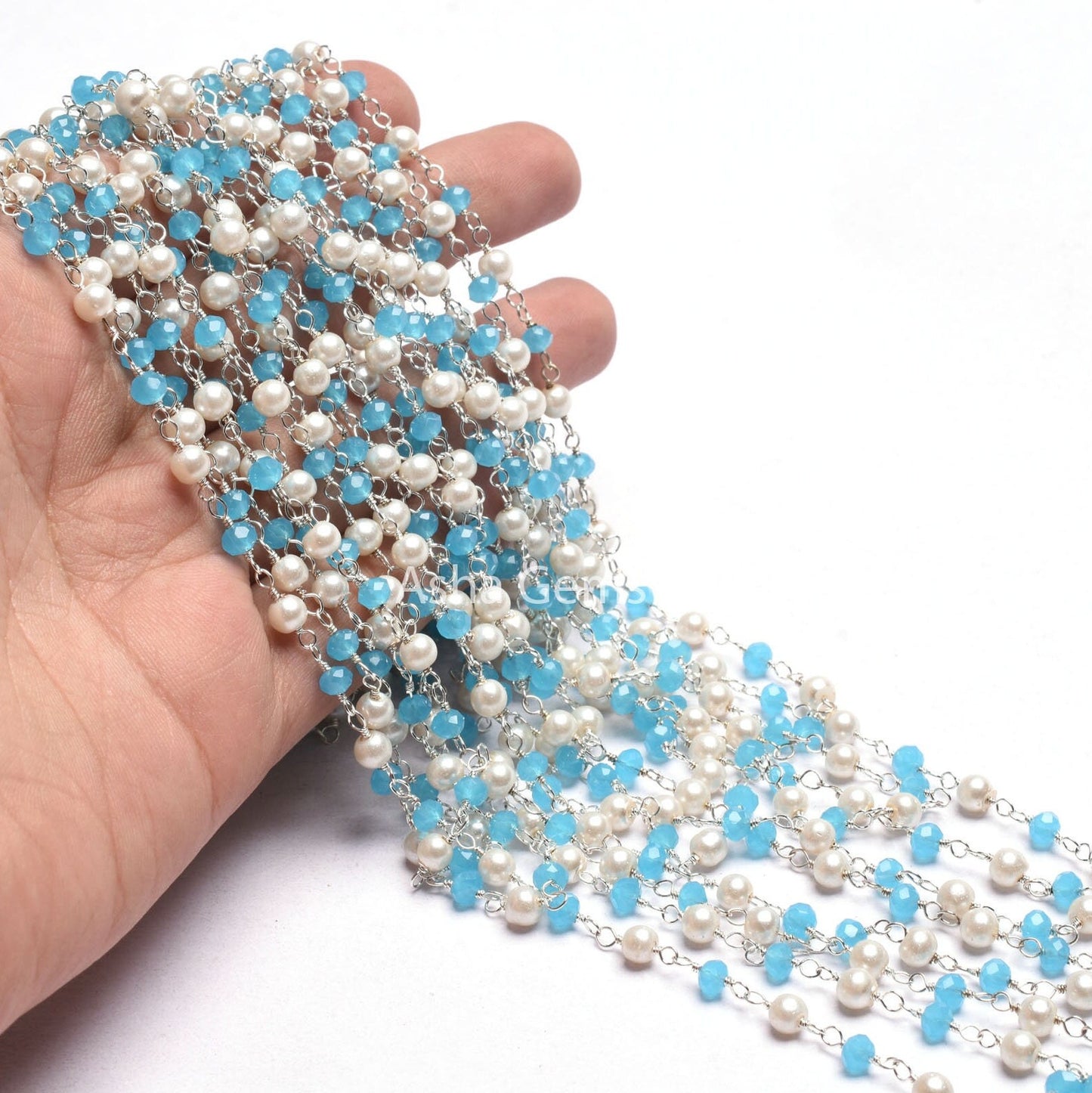AAA Pearl Blue Chalcedony Hydro Faceted Rondelle Beads Chain Rosary Chain Silver Plated Wire Wrap Multi Color Beads Handmade Chains Jewelry