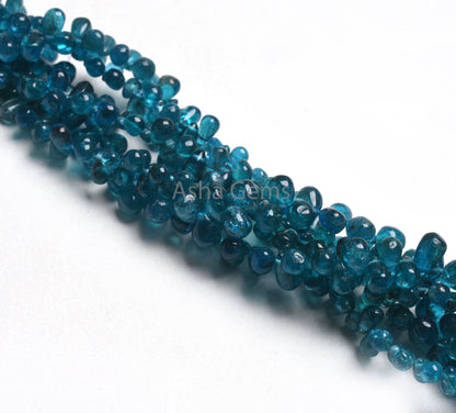 Natural Blue Apatite Smooth Drop Shape Beads, Fine Neon Apatite Beads,8"Strand Neon Blue Apatite Plain Handmade Tiny Teardrop Gemstone Beads