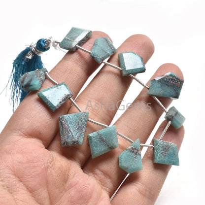 Natural Chrysocolla Fancy Uneven Flat Slice Shape Faceted Beads,10-16mm Blue Chrysocolla Beads Table Cut Side Drill Bead Jewelry Crafts SALE