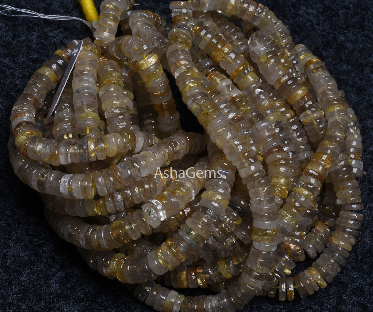 Natural Golden Rutile SmoothTyre Shape Beads,8 mm Rutile Plain Heishi Tyre Beads, Golden Rutile Beads Flat Wheel Shape Gemstone Bead Jewelry