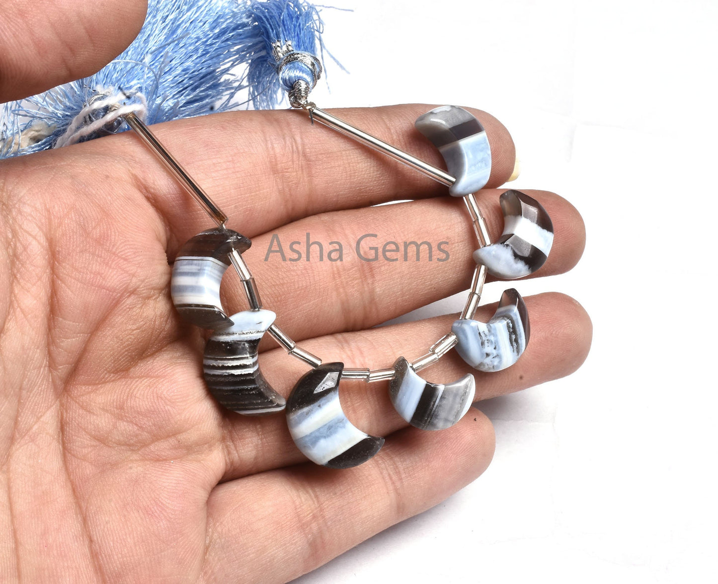 Blue Boulder Opal Carving Half Moon Beads,9-16mm Boulder Opal Fancy Moon Side Drill Gemstone Smooth Beads, Blue Opal Bead Jewelry Craft SALE