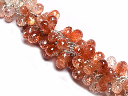 AAA Quality Natural Sunstone Faceted Drop Shape Beads, Shaded Red Orange Sunstone Teardrop Briolette Side Drill Sunstone Bead Jewelry Crafts