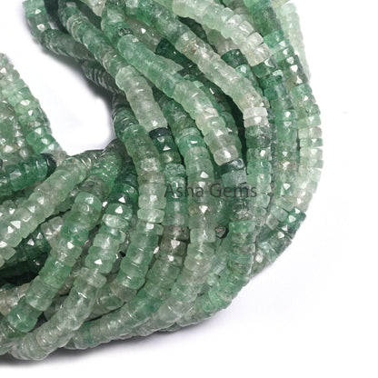 6 mm Beautiful Strawberry Quartz Faceted Flat Tyre Heishi Gemstone Beads, Fine Natural Shaded Green Strawberry Indian Cut Wheel Bead Jewelry