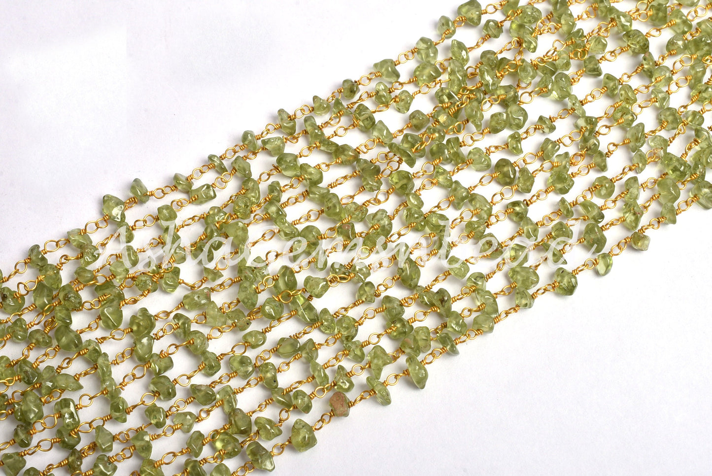 3,5,10,25 Feet Chain, Natural Green Peridot Uncut Chip Beads rosary Chain Gold Plated Wire Bulk Roll Smooth Gemstone Beaded Rosary Chain