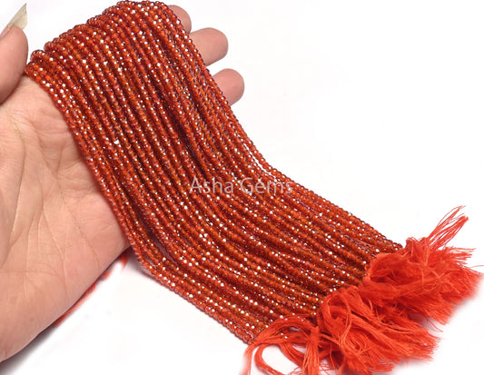 3 mm Beautiful Orange Zircon Micro Cut Rondelle Gemstone Bead,12.5" Wine Orange Cubic Zirconia Machine Cut Beads Jewelry Necklace Craft SALE
