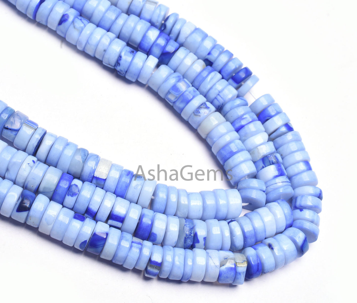 Shaded Blue Opal Smooth Heishi Tyre Beads, 8 mm Opal Beads, 8/16" Strand AAA Blue Opal Plain Handmade Tyre Gemstone Beads For Jewelry Crafts