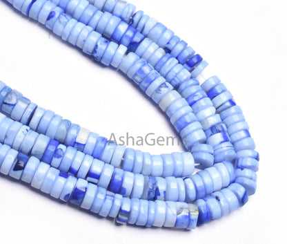 Shaded Blue Opal Smooth Heishi Tyre Beads, 8 mm Opal Beads, 8/16" Strand AAA Blue Opal Plain Handmade Tyre Gemstone Beads For Jewelry Crafts
