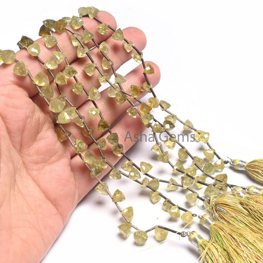 Natural Peridot fancy Pyramid Shape Beads,8"Green Peridot Side Drill Trillion Gemstone faceted Bead, Peridot Samosa Beads Jewelry Craft SALE (AG 18538)