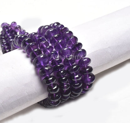 Beautiful Purple Amethyst Smooth Handmade Gemstone Beads, AAA Natural Amethyst Rondelle Beads,10" African Amethyst Bead Jewelry Making SALE