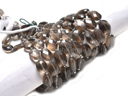 Beautiful Smoky Quartz Indian Cut Oval Straight Drill Beads,8" Strand Natural Smoky Faceted Oval Briolette Gemstone Bead Jewelry Making SALE