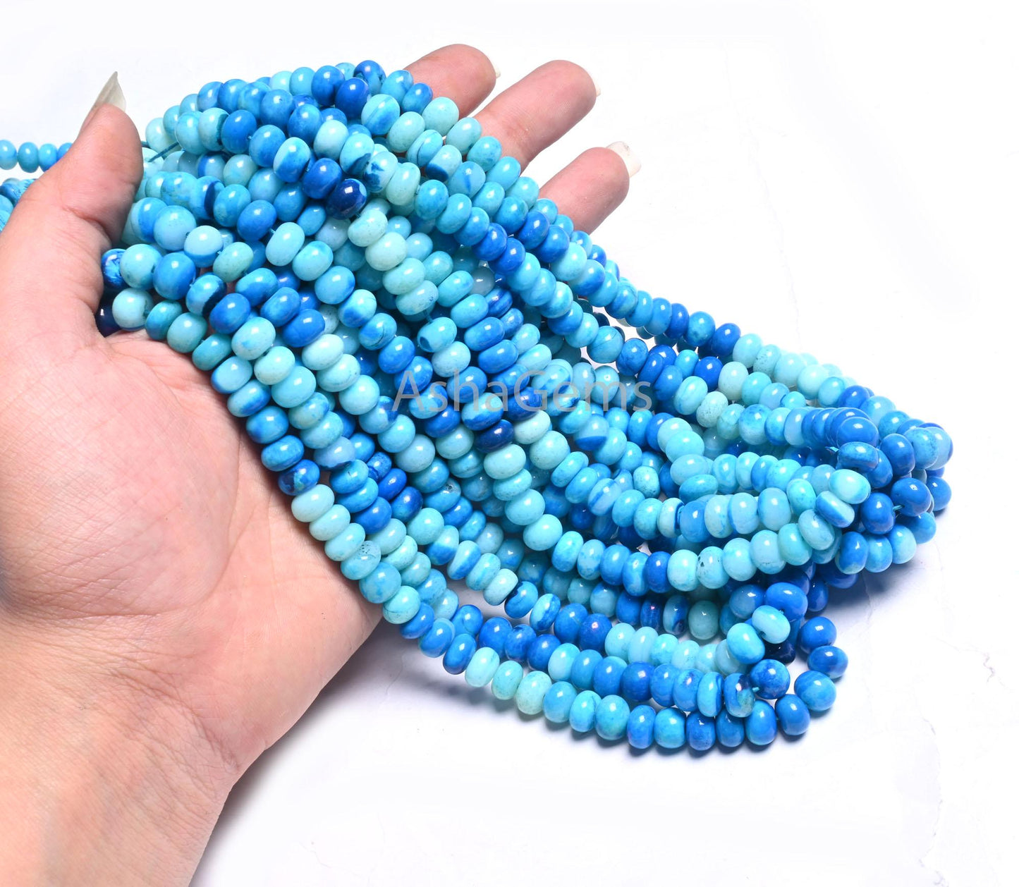 AAA Quality Lake Blue Opal Smooth Rondelle Beads, Shaded Blue opal Beads, Beautiful Opal Plain handmade Gemstone Loose Bead Necklace Jewelry