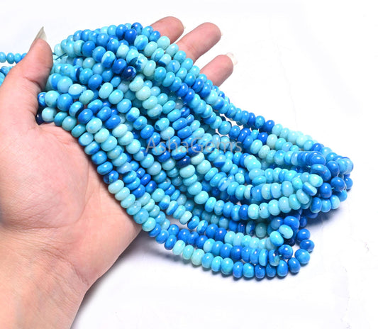 AAA Quality Lake Blue Opal Smooth Rondelle Beads, Shaded Blue opal Beads, Beautiful Opal Plain handmade Gemstone Loose Bead Necklace Jewelry