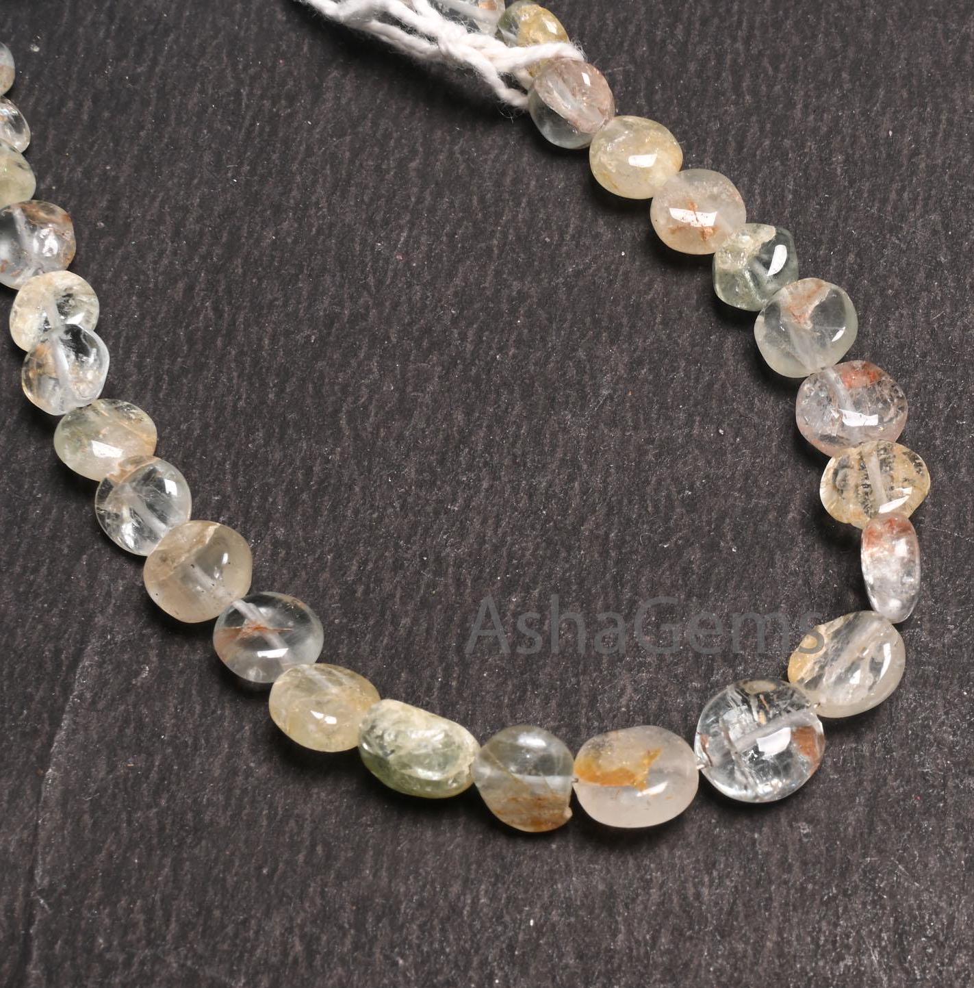 6.5-8 mm Natural Aquamarine Smooth Coin shape Gemstone Beads,8" Bio Aquamarine Plain Coin Handmade Aquamarine Bead Jewelry Making Craft SALE