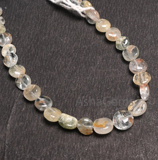 6.5-8 mm Natural Aquamarine Smooth Coin shape Gemstone Beads,8" Bio Aquamarine Plain Coin Handmade Aquamarine Bead Jewelry Making Craft SALE