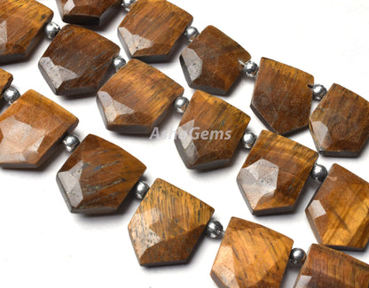 Brown Tiger Eye Faceted Fancy Shape Beads,12x15-12x17mm Natural Tiger Eye Gate Shape Beads Gemstone Briolette Tiger Eye Side Drill Bead SALE