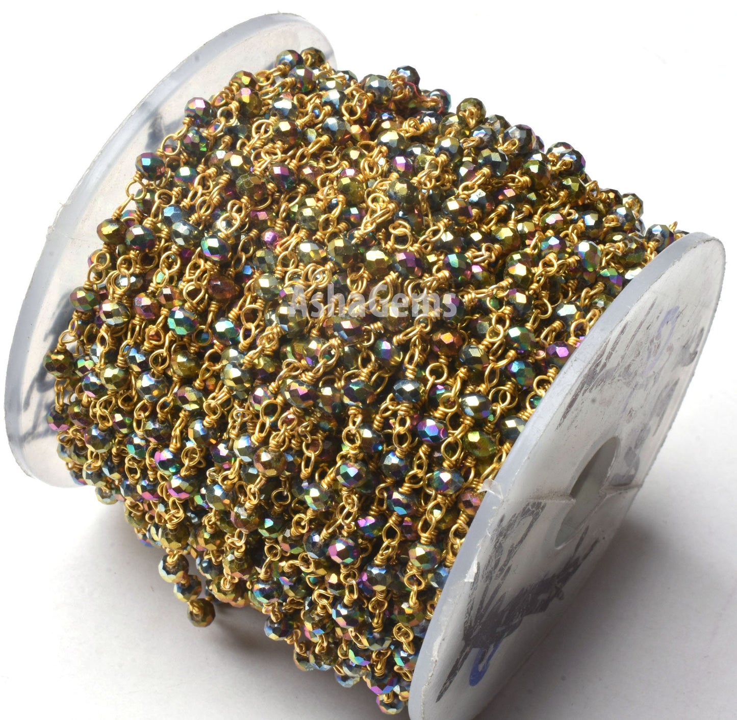 Beautiful Mystic Pyrite Hydro Faceted Rondelle Gemstone 3 mm Rosary Beaded Gold Plated Rosary Chain Roll Wire Wrap Jewelry Making Handicrafts SALE