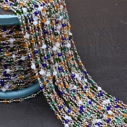 Beautiful Multi Color Disco Hydro Beads Rosary Chain By Feet, Mix Color Micro Cut Rondelle Chain Silver Plated Wire Wrap Chain Jewelry Craft