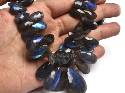 Labradorite Faceted Pears Side Drill Beads, Natural Blue Fire labradorite Teardrop Beads, Flashy Black rainbow Pear Briolette Jewelry Crafts