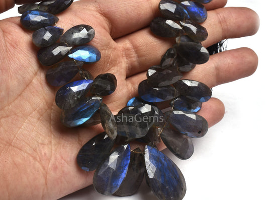 Labradorite Faceted Pears Side Drill Beads, Natural Blue Fire labradorite Teardrop Beads, Flashy Black rainbow Pear Briolette Jewelry Crafts