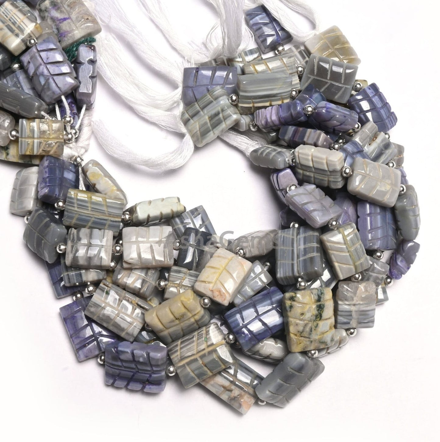 9" Shaded Grey Blue Opal carved Rectangle Shape Gemstone Beads, Opal carved Chicklet handmade Straight Drill Beads Jewelry making Craft SALE
