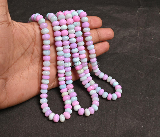 AAA Multi Light Pink Blue Opal Smooth Rondelle Shape Gemstone Beads, Shaded Multi Color Opal Plain handmade Opal Bead Jewelry Necklace Craft