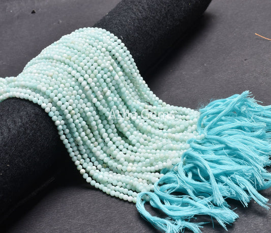 3.6 mm Natural Amazonite Micro Cut Round Gemstone Beads, Fine Blue Amazonite Machine Cut Round Ball Bead, Amazonite Bead Jewelry Crafts SALE