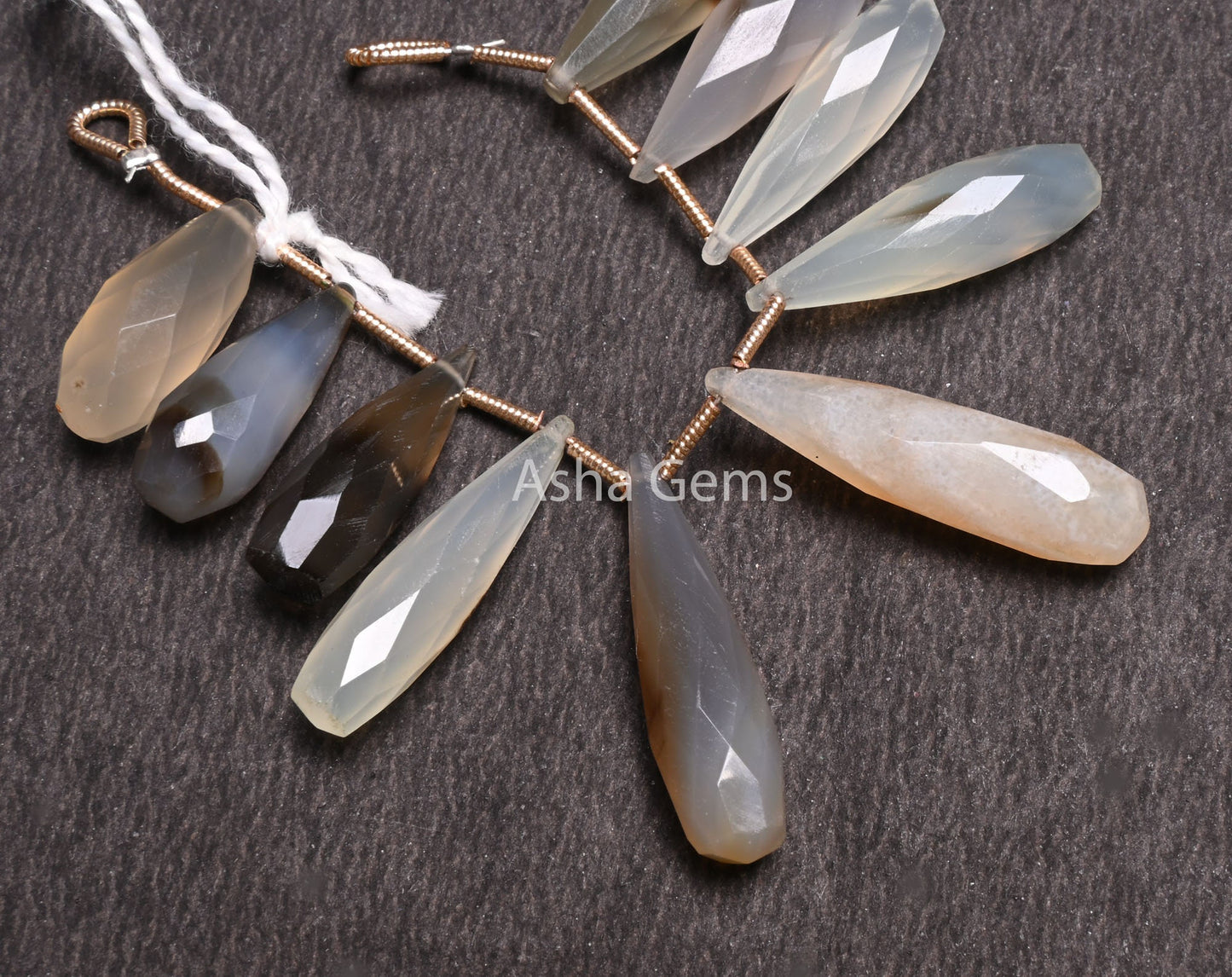 Multi White Grey Brown Chalcedony Fancy Long Drop Faceted Beads, Shaded Mix Color Chalcedony Pencil Teardrop Briolette Gemstone Bead Jewelry