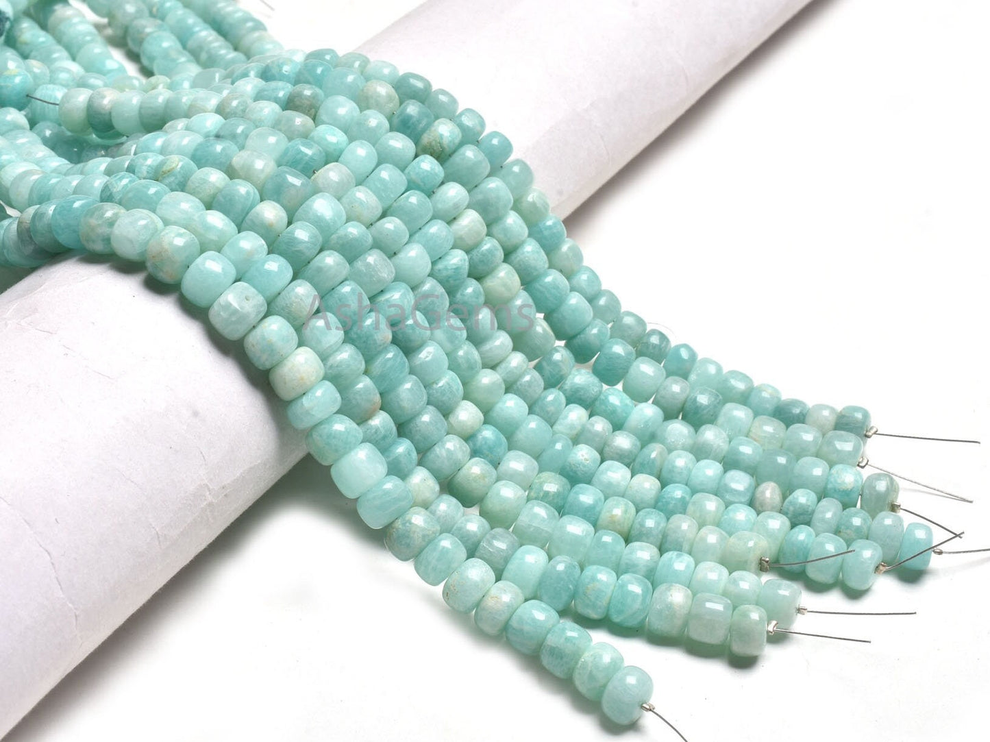 Beautiful Amazonite Smooth Rondelle Beads,7" Natural Blue Amazonite Handmade Roundelle Gemstone Loose Bead, Fine Amazonite Bead Jewelry SALE (AG 12140 )