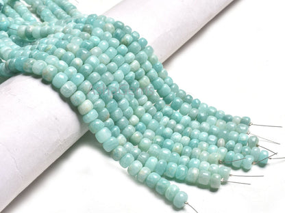 Beautiful Amazonite Smooth Rondelle Beads,7" Natural Blue Amazonite Handmade Roundelle Gemstone Loose Bead, Fine Amazonite Bead Jewelry SALE (AG 12140 )