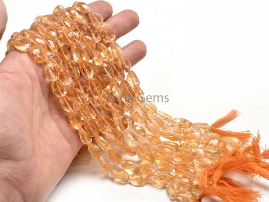 Natural Citrine Faceted Nugget Shape Beads, Fine Yellow Citrine Quartz Indian Cut Uneven Tumble Straight Drill Citrine Beads Jewelry Crafts