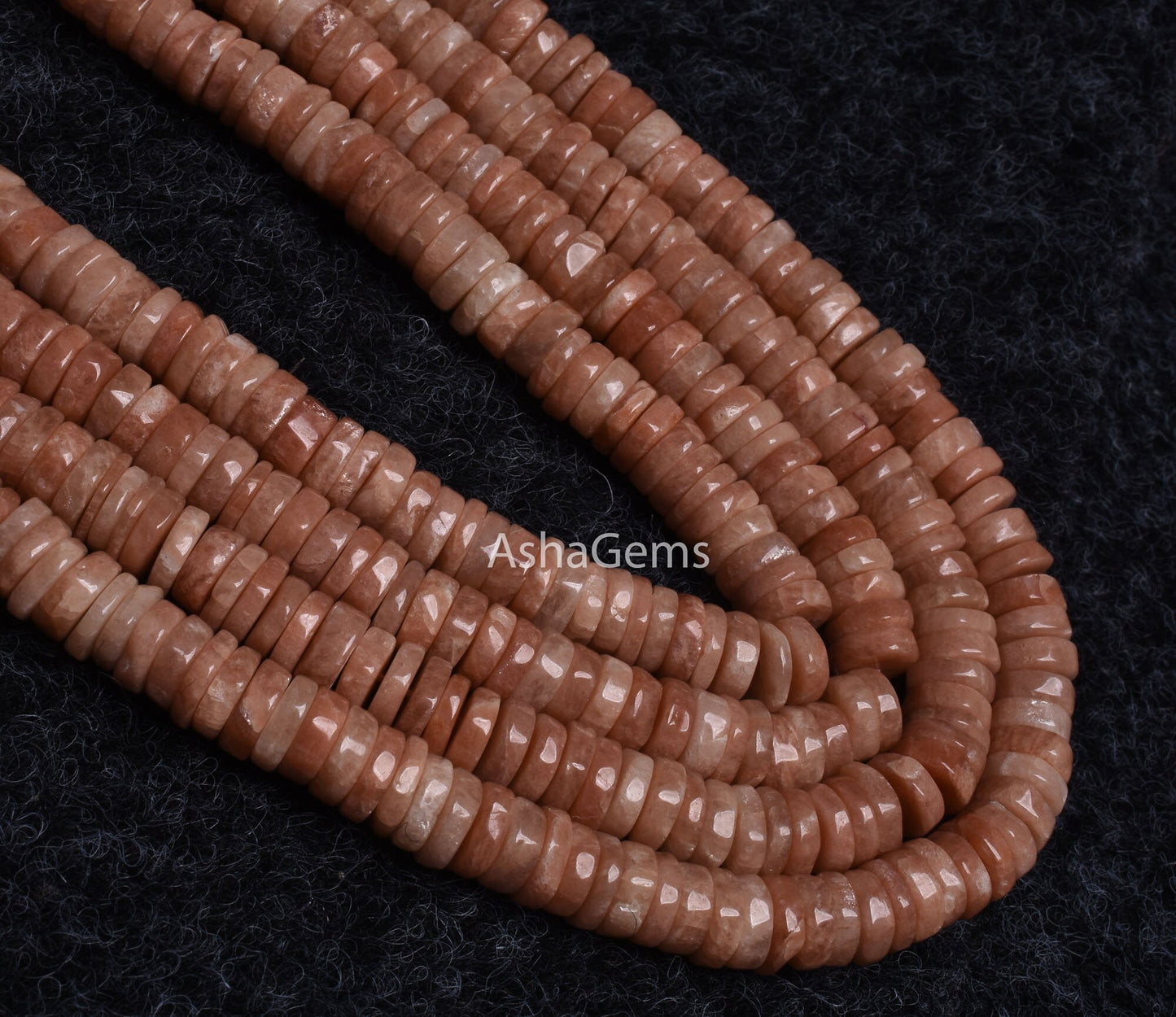 Beautiful Peach Moonstone Smooth Heishi Tyre Shape Gemstone Beads,7 mm Pink Moonstone Plain Flat Wheel Beads Strand For Jewelry Making Craft