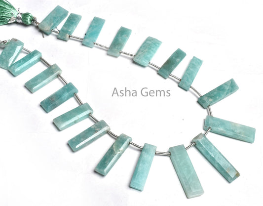 Blue Amazonite Long stick shape Gemstone Beads,9" Strand Natural Amazonite Faceted Long Slice Uneven Beads, Flat Briolette Bead Jewelry SALE