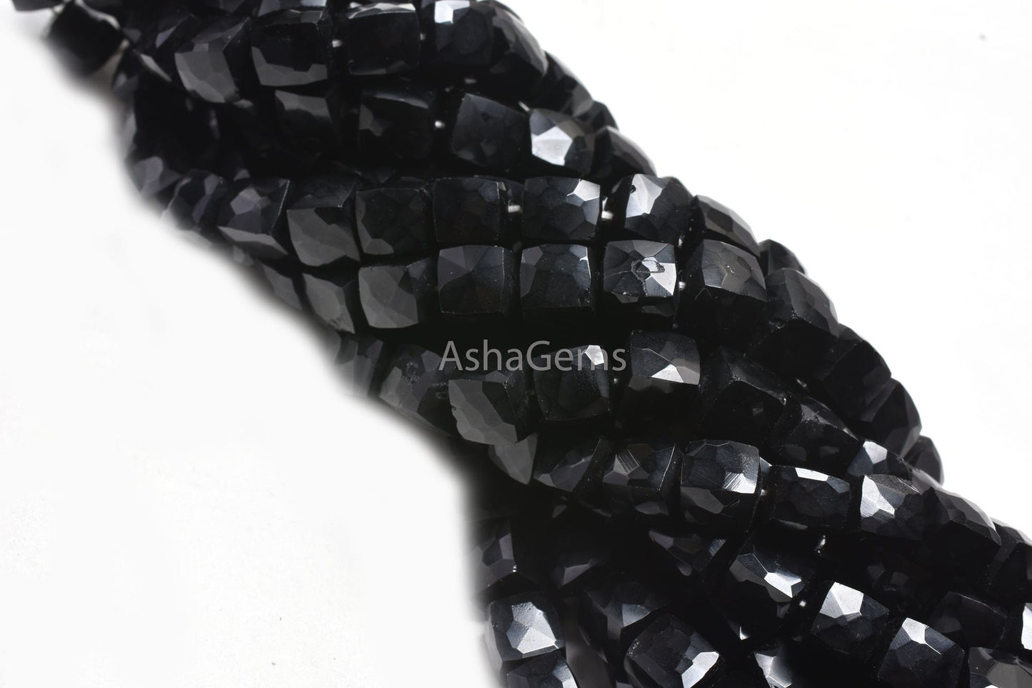 Fine Quality Black Onyx Faceted Cube Shape Gemstone Beads,8" Black Onyx 3D Cube Box Indian Cut Beads Onyx Center Drill Box Bead Jewelry SALE