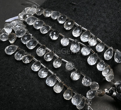 Natural White Crystal Quartz Faceted Drop Beads, Fine Quality Crystal Side Drill Teardrop Briolette Gemstone Beads Jewelry making Craft SALE