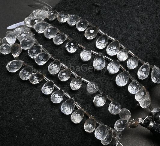Natural White Crystal Quartz Faceted Drop Beads, Fine Quality Crystal Side Drill Teardrop Briolette Gemstone Beads Jewelry making Craft SALE
