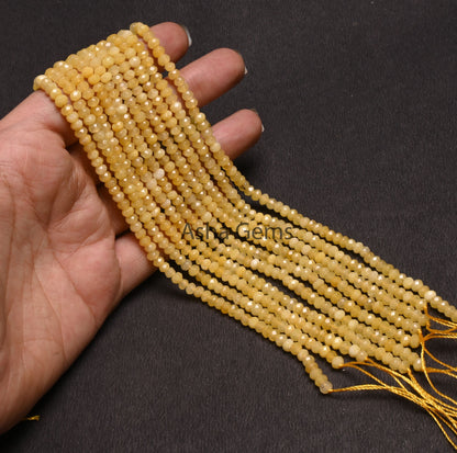 Beautiful Yellow Jade Quartz faceted Rondelle Shape Beads,4.5 mm Fine Jade Quartz machine cut Gemstone Loose Beads Jewelry Making Craft SALE
