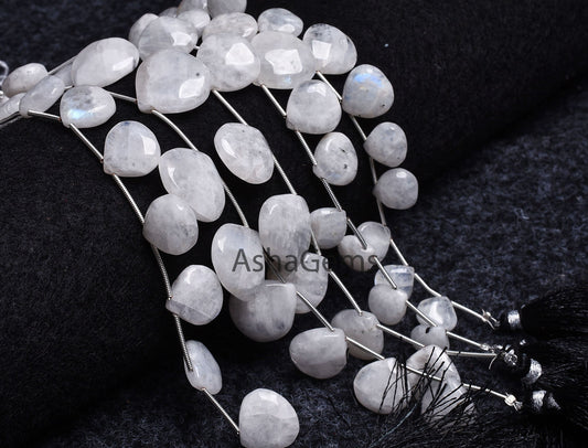 7.5 Inch Strand natural Rainbow Moonstone Smooth Heart Shape beads, White Rainbow Plain Heart Gemstone beads, Rainbow Moonstone Jewelry Sale