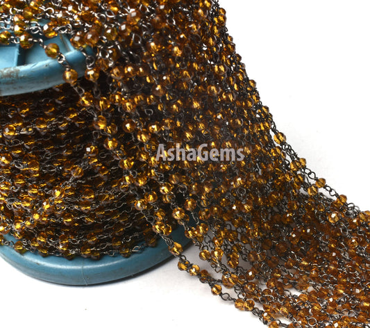 1,3,5,10,50 Ft Brown Quartz Hydro Faceted Rondelle Beaded Rosary Chain Black Plated Wire Jewelry Making Gunmetal Finding Rosary Crafts Chain