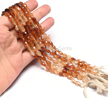 Beautiful Hessonite Garnet Faceted Drops Beads, Natural Hessonite Shaded Teardrop Straight Drill Gemstone garnet Beads Jewelry Makings Craft (AG 18491)