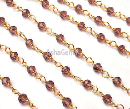 Beautiful Purple Garnet Hydro Faceted Rondelle Beads Rosary Chain By Feet Jewelry Making Chains Gold Plated Wire Wrapped Beaded Rosary Chain