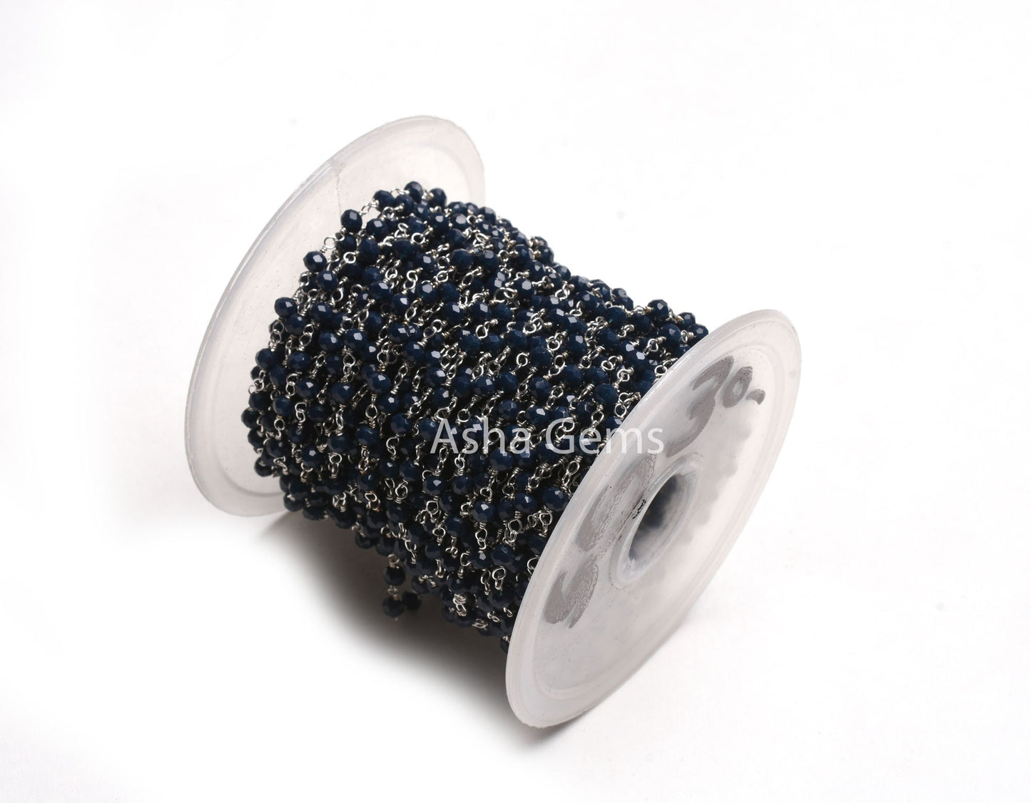 1,3,5,10 Ft Blue Sapphire Hydro Faceted Rondelle Beaded Rosary Chain,Silver,Black Plated Wire,Jewelry Making Chain 3-3.5mm,Bulk Crafts Chain