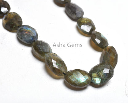 10"Strand Labradorite Faceted Mani Oval Shape Checker Cut Gemstone Loose Beads,8-13 mm Labradorite Oval Briolette Bead Jewelry Making Crafts