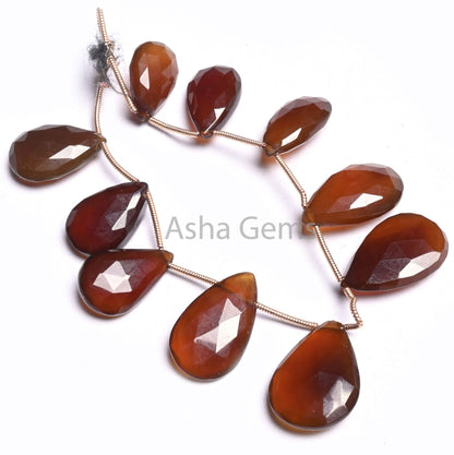 AAA Dark Chocolate Brown Chalcedony Faceted Pear Shape Beads, Both Side Loop Fine Chalcedony Teardrop Briolette Side Drill Bead Jewelry SALE