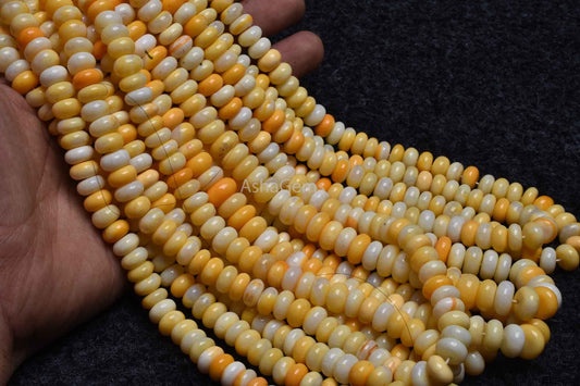 Beautiful Yellow Opal Shaded Gemstone Beads, Yellow Opal smooth Rondelle Beads Fine Quality Opal Handmade Plain Bead For Jewelry making SALE