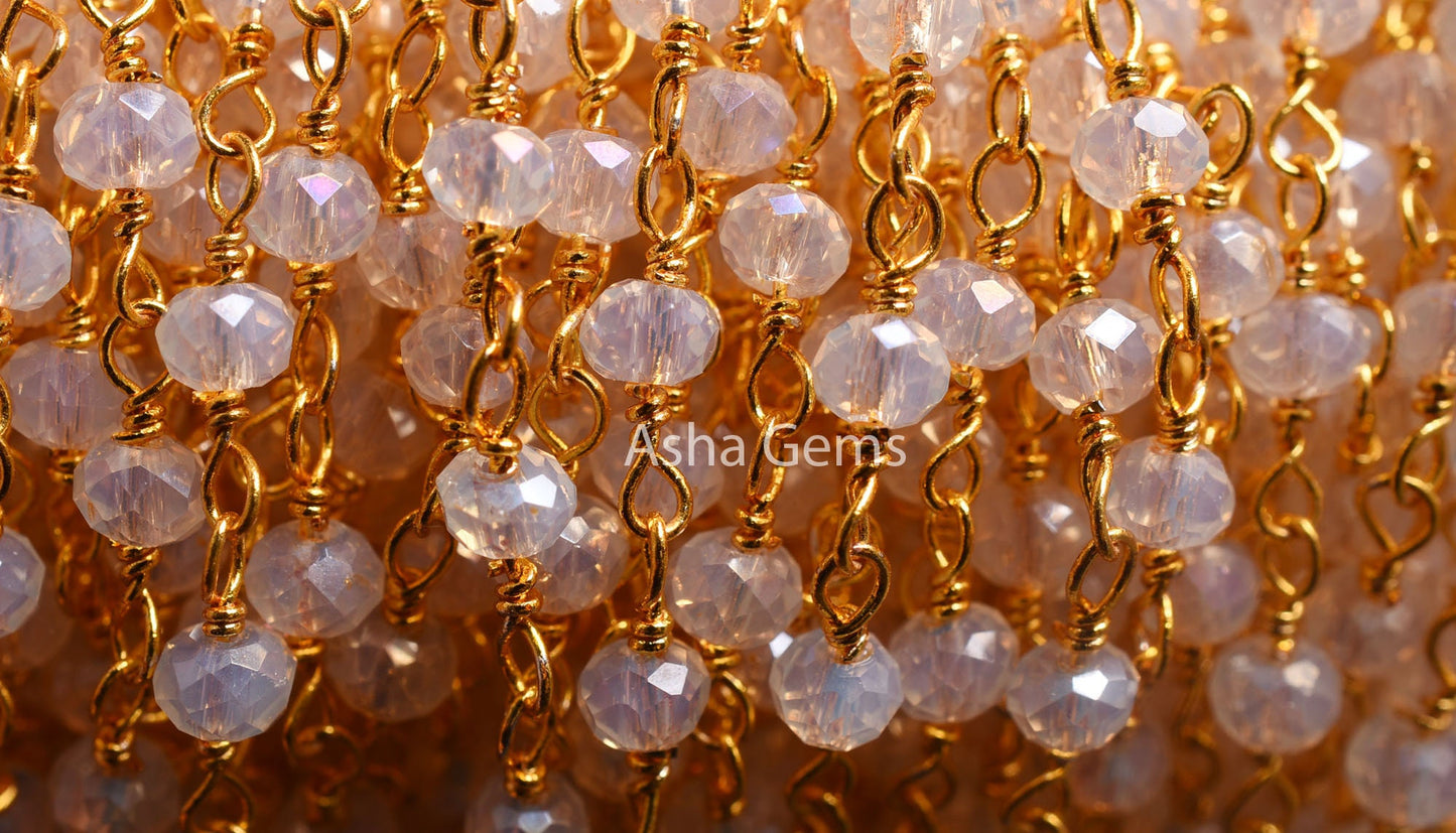 Rainbow Moonstone Hydro Silver Coated Faceted Rondelle Shape Beaded Rosary Chain By Feet Gold Plated Wire Wrapped Chain For Necklace Jewelry
