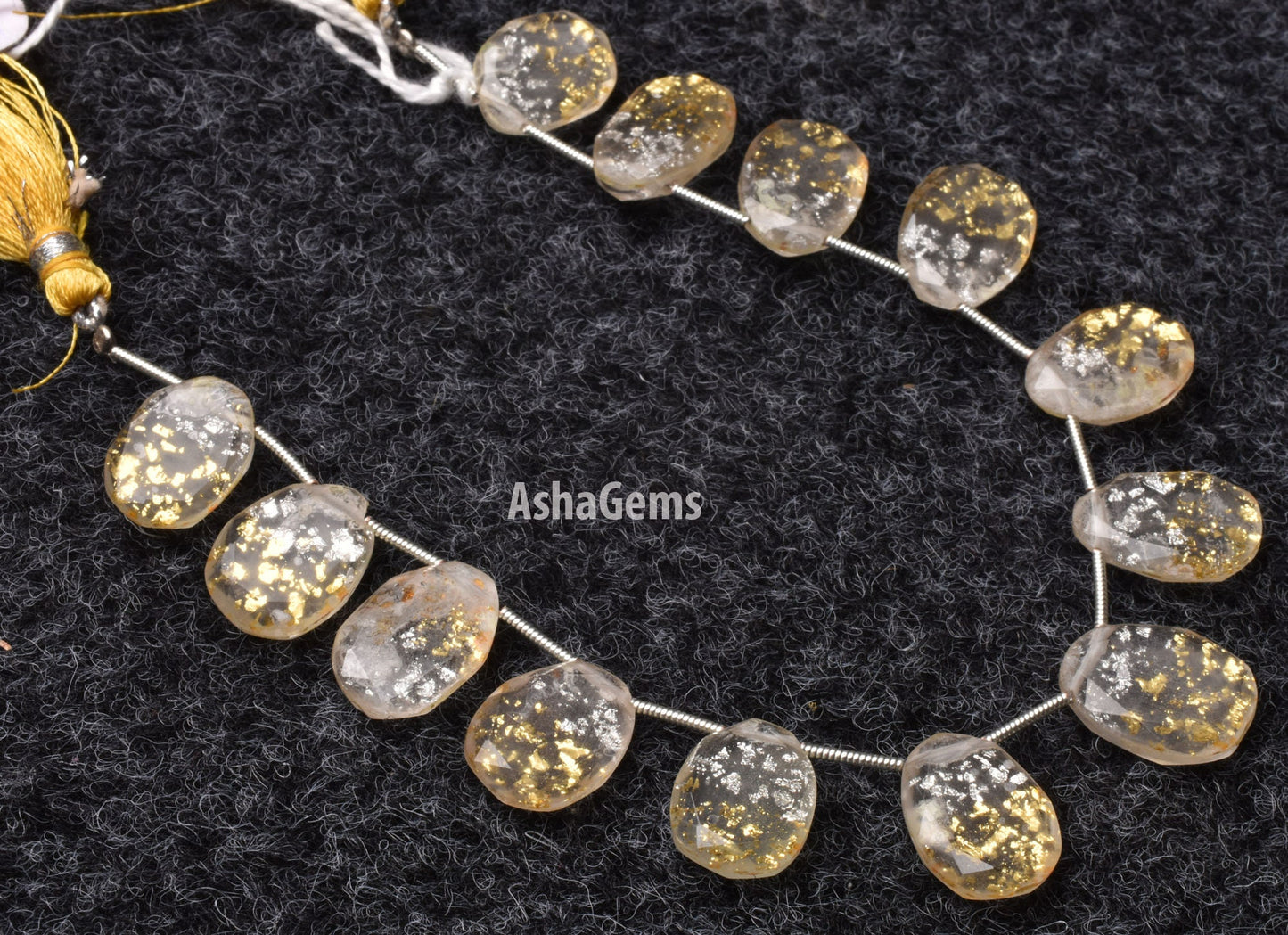 Beautiful Crystal quartz Gold Foil Doublet Fancy Beads, Quartz Faceted Briolette Side Drill Beads, Flat Uneven Shape Bead For Jewelry Making