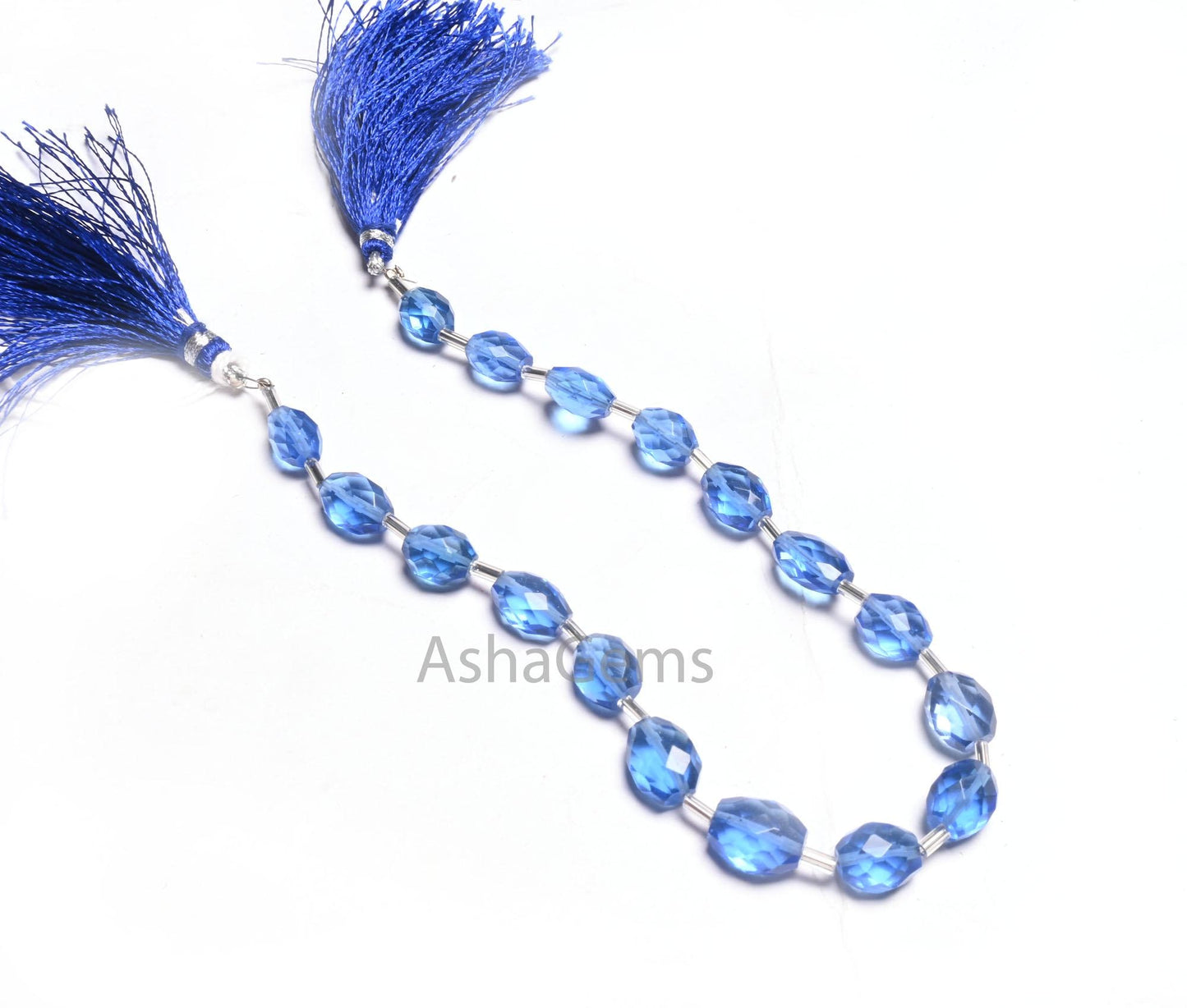 AAA Indigo Blue Color Hydro fancy Puff Oval Checker Cut Beads,10" Translucent Blue Hydro faceted Oval Briolette handmade Beads Jewelry Craft
