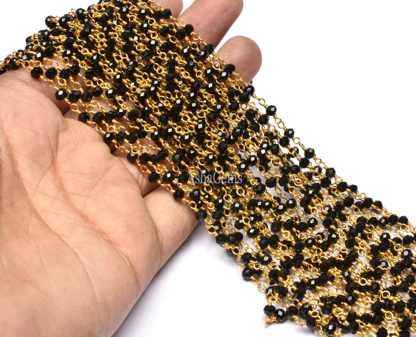 3,5,10,25,50 Feet Roll Bulk, Gold Plated Wire,Faceted Rondelle, Black Spinel Hydro Rosary Chain, Jewelry Making Chain,Finding, Wire Wrapped