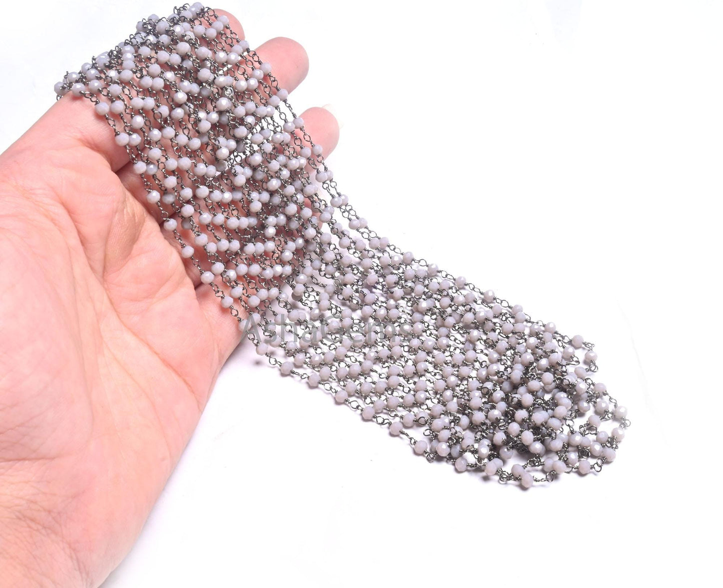 AAA Grey Moonstone Hydro Faceted Beads Rosary Chain By Feet,3 mm Black Plated Gunmetal Wire Wrap Rondelle Beaded Chain Jewelry making Crafts